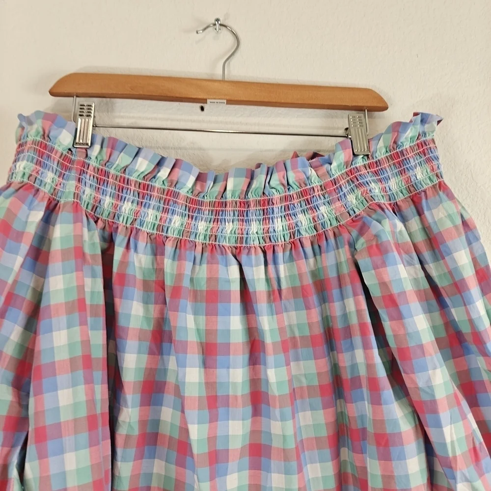 Kate Spade Nwot Madras Plaid Off Shoulder Cotton Top Broome St Size M